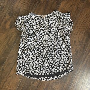 Rebecca Taylor Silk Blend Floral Metallic Accent  Ruffle Sleeve Keyhole Blouse S